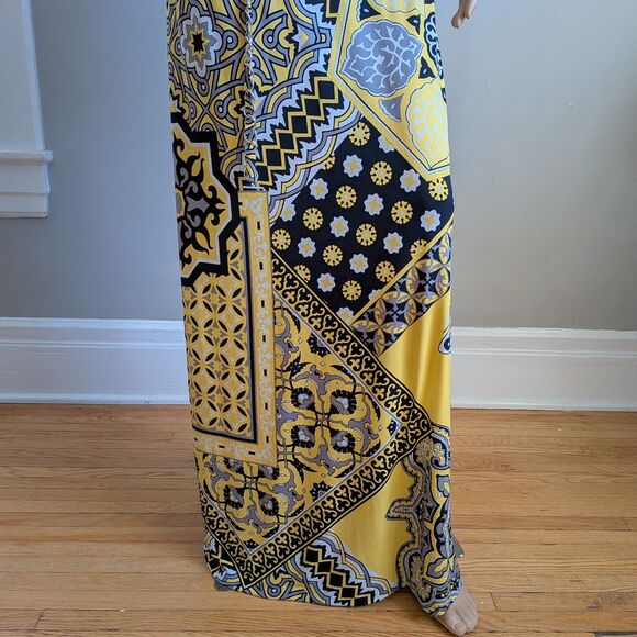 Vintage Y2K Cache Yellow Mixed Print Maxi Dress Chain Belt Strapless Size Large - Picture 6 of 13